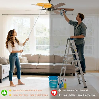 6 ft Extendable Duster Handle with 20 Pcs, 360° Heavy Duty Duster Refills Kit for Swiffer, 4X Electrostatic Microfiber for Cleaning Home, Effortlessly Reach Ceilings, Fans & Hard-to-Reach Areas - size: 20 Count + 6ft Extended Handle