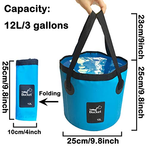 Sunglow Collapsible Fishing Bucket, 3&5 Gallons Multifunctional Portable Wash Basin - Folding Water Container for Camping-Gardening - color: 12l/3gallon(blue)