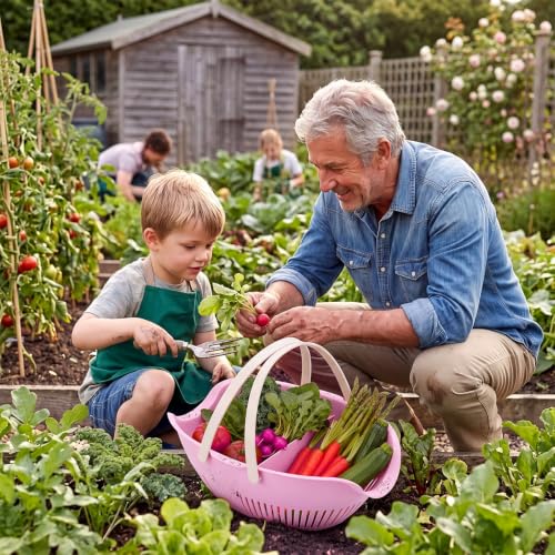 Nuogo 3 Pcs Garden Harvest Basket with Dividers Tool Caddy,Pink - color: Pink