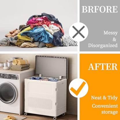 130L Rolling Laundry Hamper with Lid Laundry Basket - color: Milky, size: 130L