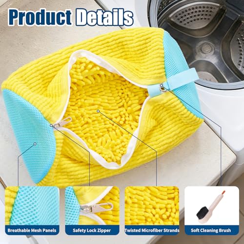 YCYAS-Shoe Washing Machine Bag Set (2 Pack) with Cleaning Brush – Heavy Duty Sneaker Washing Bag & Laundry Bag for Delicates – Premium Mesh Shoe Bag for Washer with Secure Special Lock Zipper