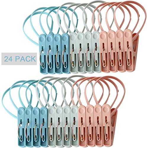 Clothes Pins 24 Pack Small Mini Clothes Pins with Plastic Rope - color: Blue,pink,green-24pack