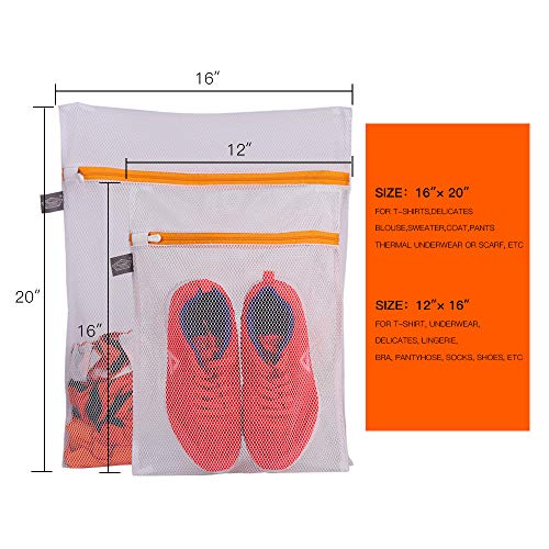 Laundry Bags Mesh Wash Bags, Lingerie Bag for Washing Delicates, Orange,M+L - color: Orange, size: 1L(16x20")+1M(12x16")