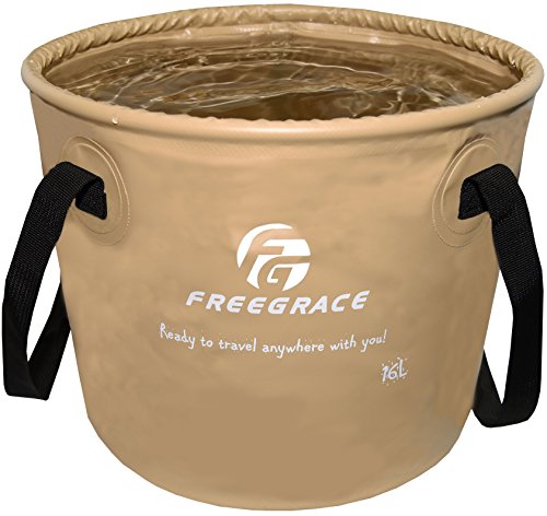 Freegrace Collapsible Water Bucket 16L Portable Camping Sink and Wash Basin - color: Khaki, size: 16L