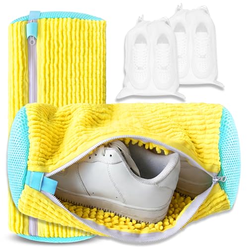 2Pcs Reusable Shoe Washing Machine Bag for Washer and Dryer:Free Up Hands, Prevent Deformation,shoe bag with Zipper Protection Design, Use for all Shoes,Sports Shoes - color: A-2Pcsf-Yellow