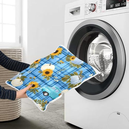 Mesh Laundry Bags Lingerie Bags for Washing Delicates 2 PCS Durable Wash Bag with Zipper Small and Medium Washable Blue Plaid Sunflower Pumpkin - color: Blue Plaid Sunflower Pumpkin