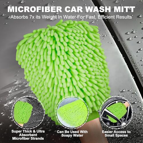 BRUSH FAMILY 3 Pack Car Microfiber Towels with Car Wash Mitt