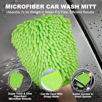 BRUSH FAMILY 3 Pack Car Microfiber Towels with Car Wash Mitt