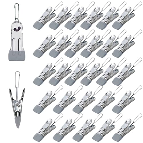 Multipurpose Heavy Duty Stainless Steel Clothespins, Clothes Pins for Laundry, Towel Drying Clips, Outdoor Clothespins for Socks, Towels, Snacks, Photo (30, Gray) - color: Gray