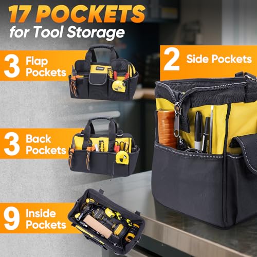 TICONN Heavy Duty Tool Bag Organizer, Portable Tool Box with Shoulder Strap - color: Yellow, size: 14" Standard Base