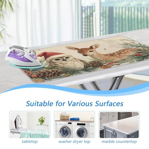 Ironing Mat Portable Ironing Pad Ironing Blanket for Table Top Heat Resistance Double-Side Using Travel Large 47.2 x 27.6 Inch Foldable Lightweight Beige Christmas Deer Owl Pinecone - color: Beige Christmas Deer Owl Pinecone