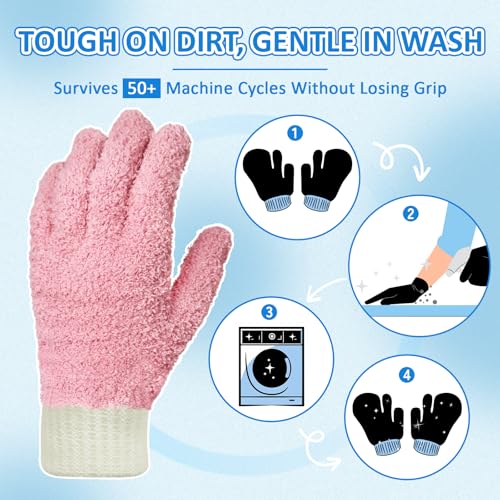MIG4U Microfiber Dusting Gloves House Cleaning Glove for Blinds, Windows, Shutters, Furniture, and Car, Reusable Lint-Free Pink 1 Pair S/M - color: Pink 1 Pair