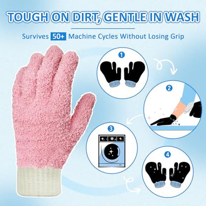 MIG4U Microfiber Dusting Gloves House Cleaning Glove for Blinds, Windows, Shutters, Furniture, and Car, Reusable Lint-Free Pink 2 Pairs S/M - color: Pink 2 Pairs