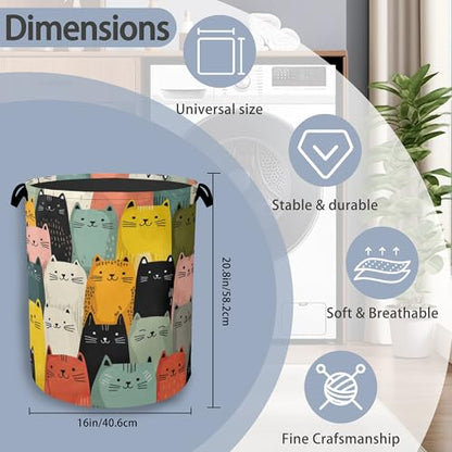 Cute Cat Laundry Basket,Foldable with Handles Tote Bag Oxford Cloth for Bathroom Bedroom Dirty Clothes Storage Bucket 16" x 20.8" - color: Cute Cat