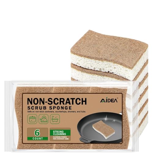 AIDEA Sponges Non Scratch, 6Count, Natural Sponge for Non Stick Cookware - color: Brown