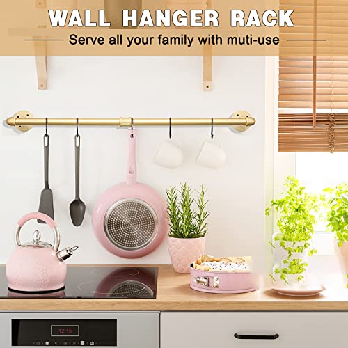 Gold Wall Mount Iaundry Drying Rack - 54" Pipe Garment Rack, Portable Heavy Duty Iron Closet Hanger Rod, Modern Metal Detachable DIY Hanging Bar for Laundry Room and Closet Storage - size: Gold 54" x1 pcs(2Base)
