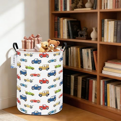 Round Collapsible Cartoon Car Laundry Hamper for Adults and Kids - color: Round Racing Car