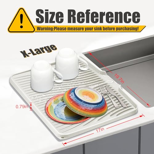 TIKNIK Silicone Dish Drying Mat for Kitchen Counter, Beige-1pcs, 20" x 15" - color: Beige-1pc, size: 20" x 15"