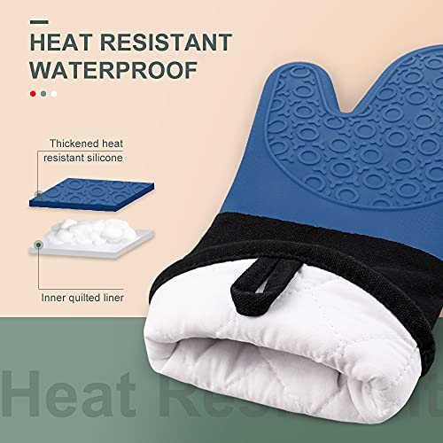 Silicone Oven Mitts - 14.6" Heat Resistant Oven Gloves for Baking, Cooking - color: Royal Blue & Black, size: 14.6in Oven Mitts
