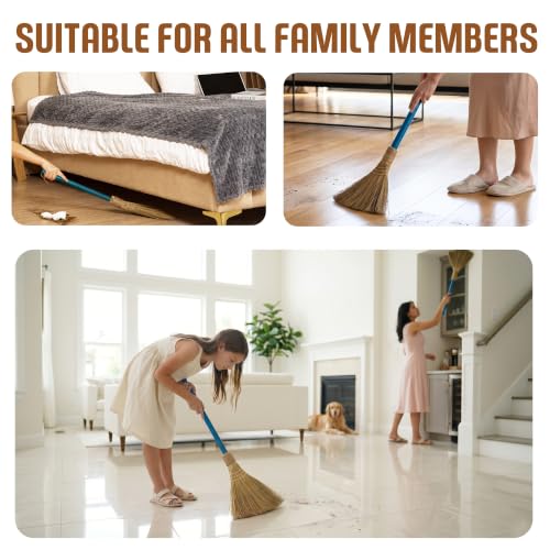 Vietnam Handmade Straw Broom with Indigo Wooden Handle - Soft Natural Grass Whisk Broom for Home, Kitchen, Bedroom & Garage, 12.2" Wide x 27.95" Long - style: Indigo