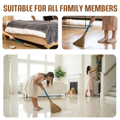 Vietnam Handmade Straw Broom with Indigo Wooden Handle - Soft Natural Grass Whisk Broom for Home, Kitchen, Bedroom & Garage, 12.2" Wide x 27.95" Long - style: Indigo