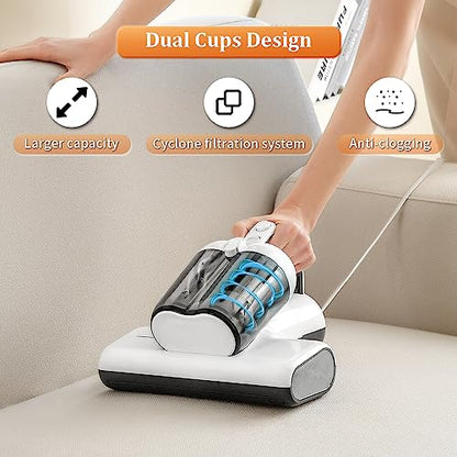 Laymi Mattress Vacuum Cleaner with UV-C Light, 450W Powerful Handheld Bed Vacuum with High Beating Roller Brush, True HEPA Filter, XL Dual Larger Dust Cup for Deep Cleaning of Dust & Pet Hair