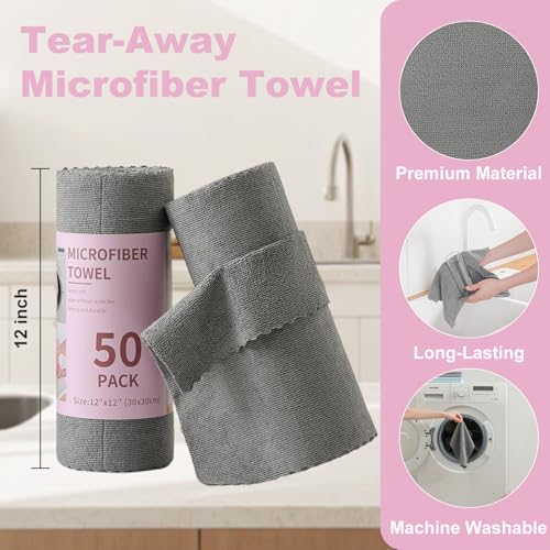 Jessy Home 2 Roll Reusable Paper Towels,100 Sheets Tear Away Microfiber Cleaning Cloth, Lint Free Cleaning Rags for Kitchen, Dishcloth,Household Cleaning Supplies - color: Dark Grey