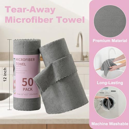 Jessy Home 2 Roll Reusable Paper Towels,100 Sheets Tear Away Microfiber Cleaning Cloth, Lint Free Cleaning Rags for Kitchen, Dishcloth,Household Cleaning Supplies - color: Dark Grey