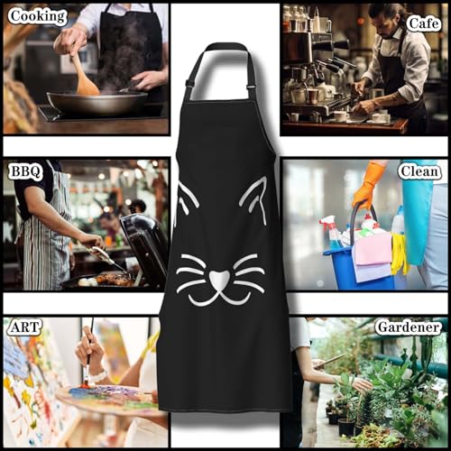 Chef Apron for Women Cat Face Mans Aprons for Kitchen Cooking Restaurant BBQ Painting Crafting 27” (W) x 31” (H), Waterproof Aprons - color: Cat Face