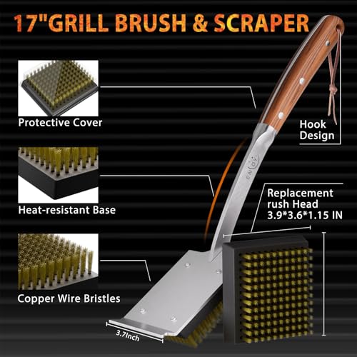 ENLOY Copper Wire Grill Brush Replacement Head, Grill Cleaning Bristle Brush with 4 Screws, BBQ Cleaning Replacement Brush Head for Gas, Porcelain, Ceramic, Cast Iron, Stainless Steel Grills and More - color: Grill Brush Head