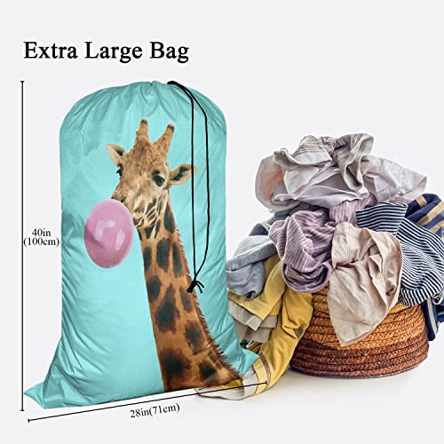 Swono Giraffe With Bubble Gum Sturdy Laundry Basket Hamper, Animals Pink Cute Wildlife Foldable Laundry bag Clothing Organization for Bathroom Bedroom Home Dorm Travel, Blue - color: Giraffe With Bubble Gum
