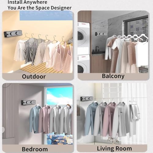 Retractable Clothesline, Dual-Line Stainless Steel Clothes Line Wall Mounted Drying Rack with Auto-Lock and Non-Sagging Design for Indoor and Outdoor 16.7ft*2