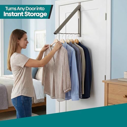 HOLDN’ STORAGE Over The Door Hanger, Single Foldable Rack Organizer - color: Satin Nickel, size: 1 Pack
