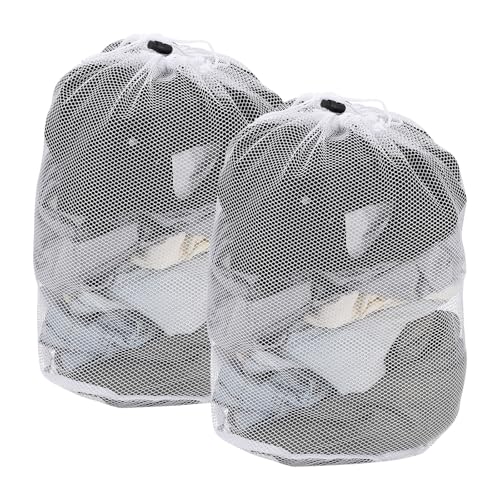 uxcell 2Pcs Mesh Laundry Bag, 19.7x15.7" Large Drawstring Net Laundry Bag Coarse Mesh for Washing Machine for College, Dorm, Travel, Family and Apartment Residents, White - size: M