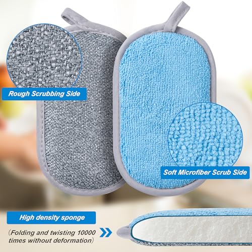 Non Scratch Scrub Sponge-6pack, Dual-Sided Sponges Kitchen(M,Gray-Blue) - color: Grey-blue, size: Medium(Pack of 6)