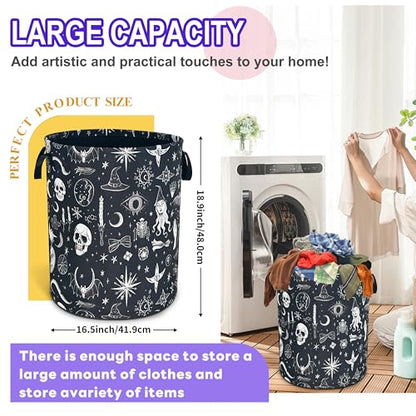 Witch Skull Gothic Laundry Basket Foldable Oxford Cloth Hamper 18.9x16.5 In - color: Witch Gothic