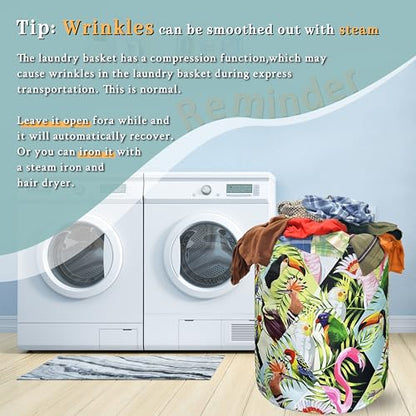 Tropical Birds Laundry Basket Foldable Oxford Cloth Hamper 18.9" x1 6.5" - color: Colorful Tropical Birds Palm Leaves