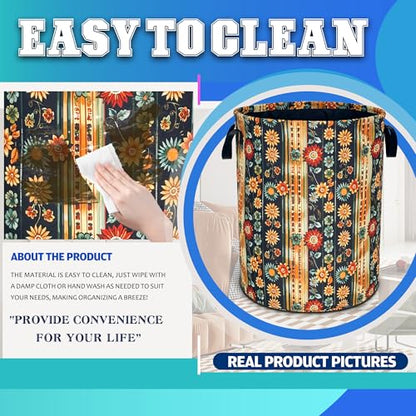Folk Flower Art Boho Laundry Basket Foldable Oxford Cloth 18.9 x 16.5 Inch - color: Folk Flower Art