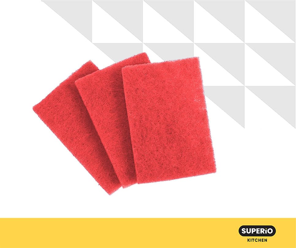 Scouring Pad Non-Scratching Scrubber Non-Scratch Cleaning Scrub Pads Heavy Duty Scouring Pad Reusable Kitchen Scrubbing Pad Pack of 12 Red, by Superio - color: Red, size: 12-pack