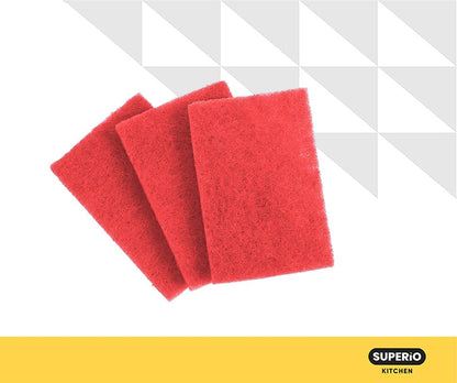 Scouring Pad Non-Scratching Scrubber Non-Scratch Cleaning Scrub Pads Heavy Duty Scouring Pad Reusable Kitchen Scrubbing Pad Pack of 12 Red, by Superio - color: Red, size: 12-pack