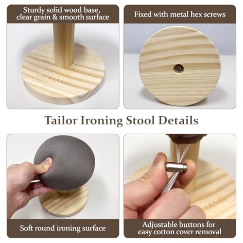 Bra Wooden Ironing Board Mini Iron Padded Sleeve Pillow Board Stool with Round Base for Small Table top Pressing pad ham, Long-7.1 Inch, Gray - color: Gray