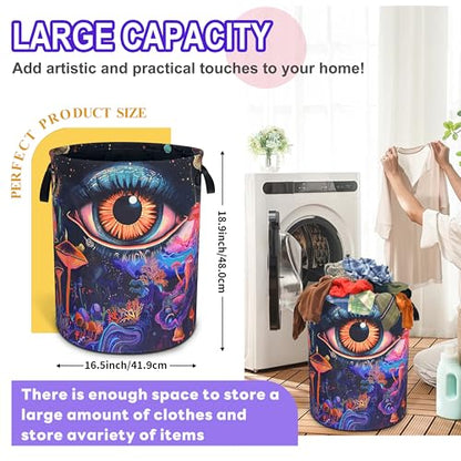 Abstract Eyes Mushrooms Laundry Basket Foldable Oxford Cloth 18.9 x 16.5 In - color: Abstract Eyes Mushrooms