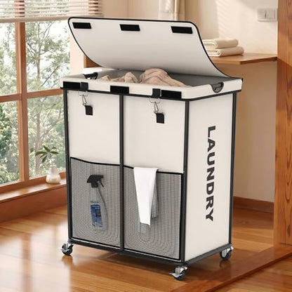Laundry Hamper with Wheels and Lid, 225L Large Rolling Laundry Basket White - color: White, size: 225L