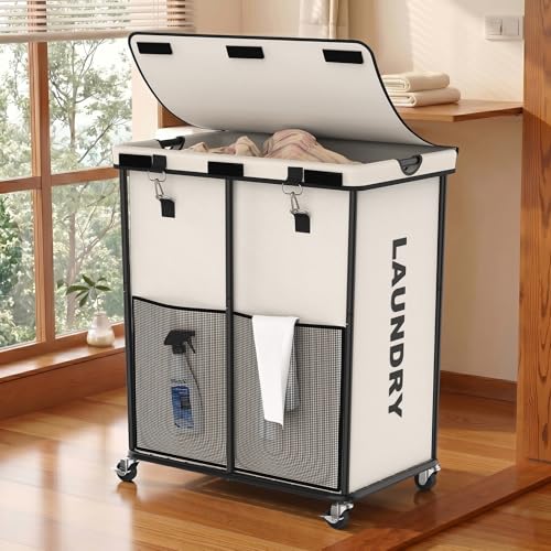 Laundry Hamper with Wheels and Lid, 225L Large Rolling Laundry Basket White - color: White, size: 225L