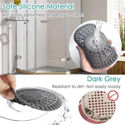 Shower Drain Hair Catcher, 2 Pack 5.5in Shower Hair Catcher Large Premium Silicone Drain Protector Strainer, Shower Drain Cover for Shower Room, Floor Drain, Bathroom Sink, Dark Grey - size: 2 Pack - 5.5 inch