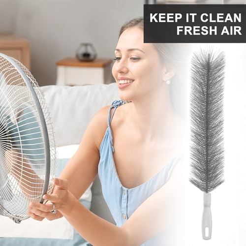 Yuanchu 2 Pcs Fan Cleaner Brushes, Bendable Fan Cleaning Brush Cobweb Duster Set Microfiber Head Washable Brush for Ceiling Fan Air Vents Curtains Cars Box Fan(Grey) - color: Gray