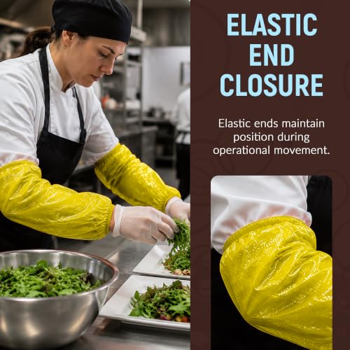 ABC PACK & SUPPLY Disposable Arm Sleeves, 18 Inch PE Arm Covers, Sleeve Covers with Elastic Ends for Food Processing - color: Yellow, size: 100 Pack