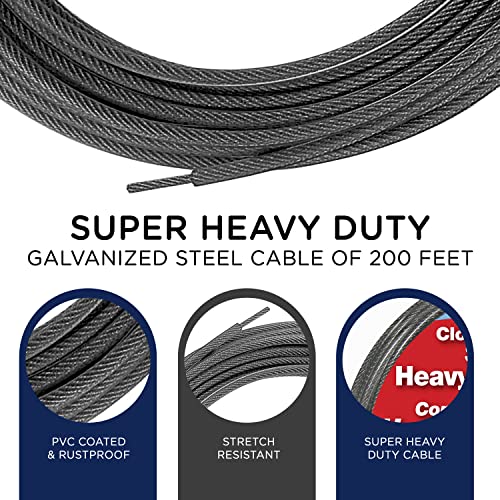 Strata 200 Feet Clothesline Outdoor Heavy Duty Galvanized Wire Steel Cable, Silver PVC Coating - Clothes Line Wires for Outside Laundry Drying - color: Super Heavy Duty, size: 200 feet