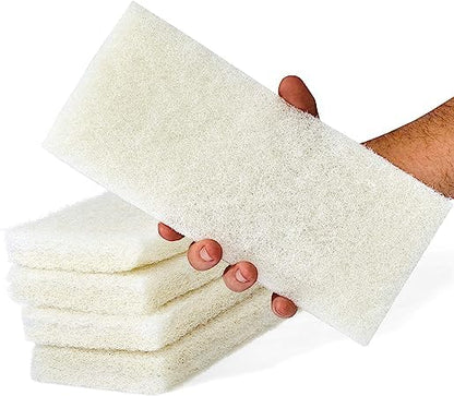4.6" x 10" Non-Abrasive White Scrub Pad, Bulk 5 Pack | Light Duty Commercial Cleaning Pad for Delicate Surfaces (Glass, Ceramic Cooktops)