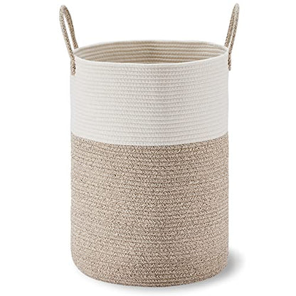 VIPOSCO 58L Tall Woven Laundry Basket Hamper, White Brown - color: Brown, size: 58L
